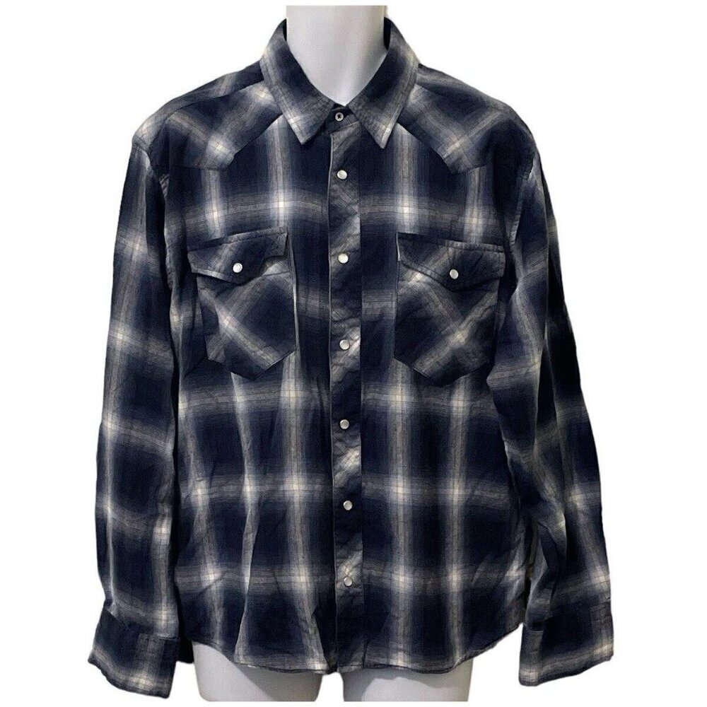 Cotton Rye Outfitters Snap Up Western Shirt Size XL Blue Plaid Long Sleeve - Picture 2 of 10